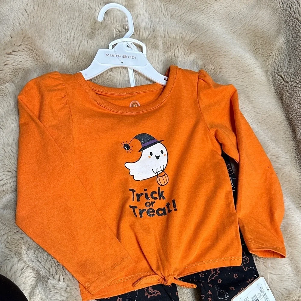 NEW Magical Kids Orange Halloween Ghost Trick or Treat 2 pc Outfit Set